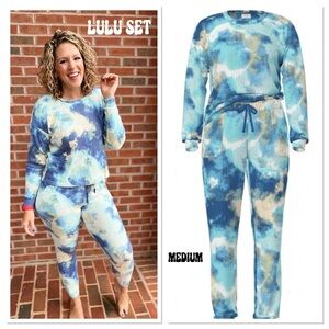 LuLaRoe Cloudy Blue and White Jumpsuit
